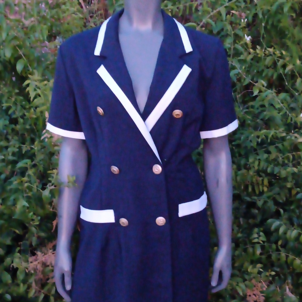 SHERI MARTIN NY LADIES VINTAGE DOUBLE BREASTED LUXURY GOLD BUTTON DRESS (USA)